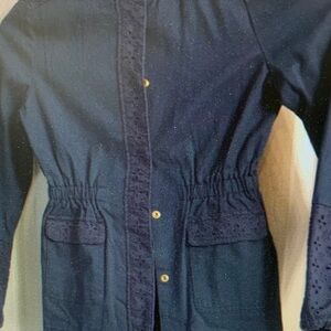 Children's Navy Raincoat with Lace Detail